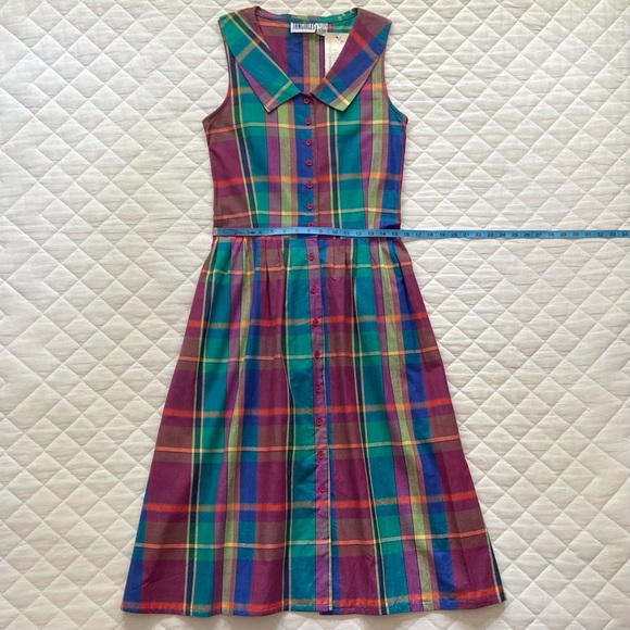 🌈 Tangibles, Vintage Cirque Arc-En-Ciel Madras Plaid Dress - Picture 15 of 16